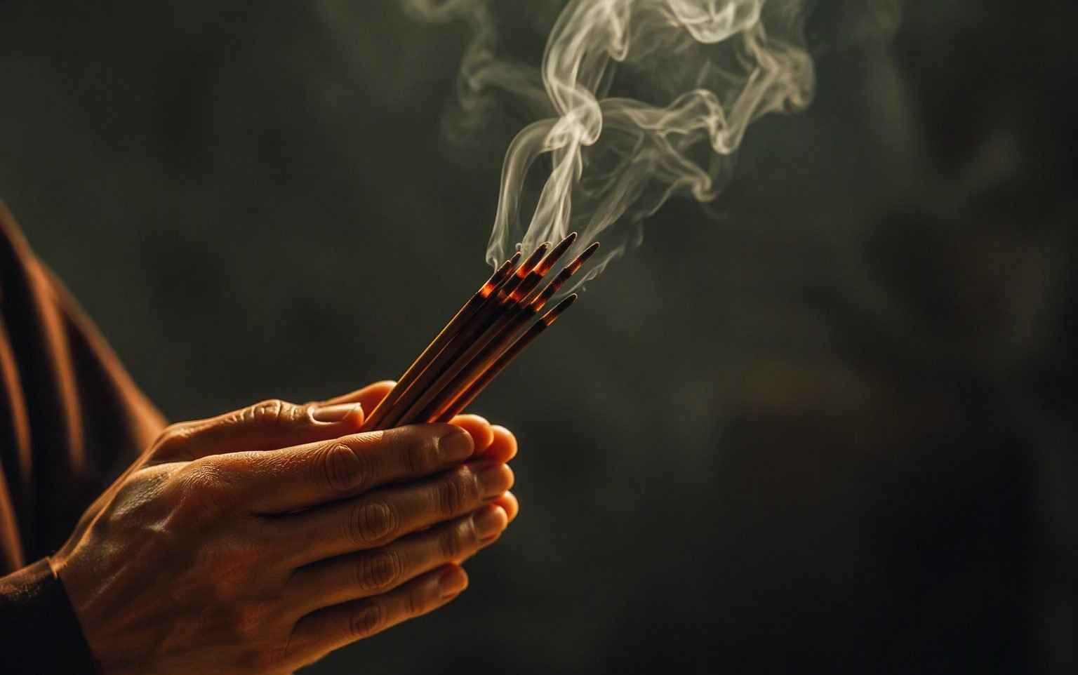 虔敬手持線香,裊裊輕煙升起